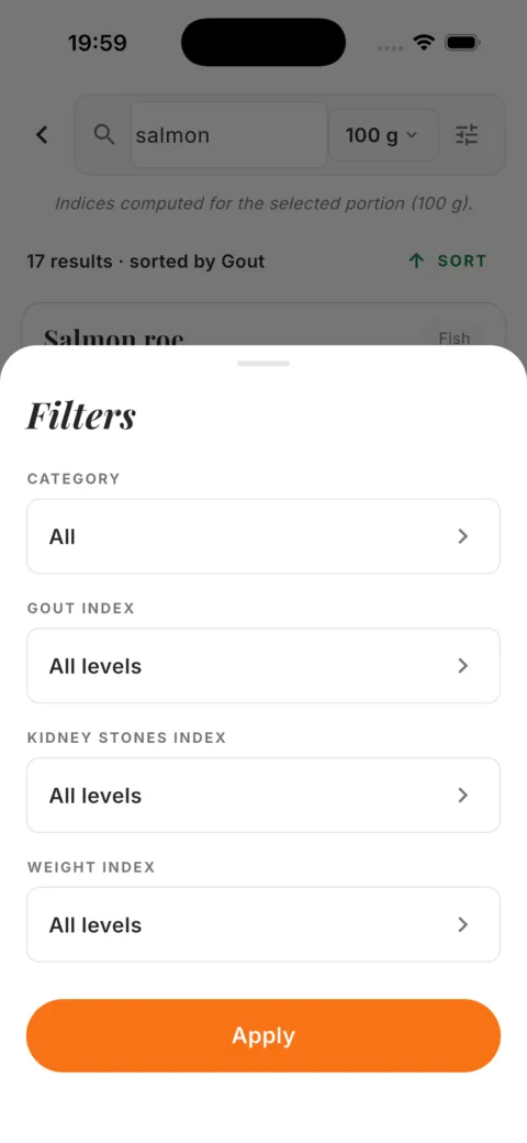 AUG app: filter by category and index level